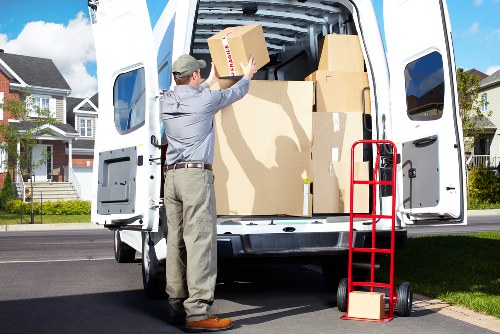 Packed boxes and furniture prepared for local relocation