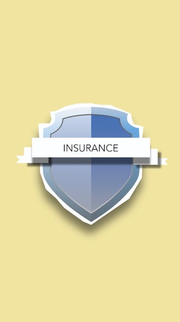 A digital illustration of a shield-shaped icon with a blue and grey gradient, featuring a white banner across the middle with the word 'INSURANCE' written in black capital letters. The shield has a stylized, layered design with a light blue upper section and darker blue lower section, set against a plain yellow background. This image represents safety and protection, commonly associated with home relocation and moving insurance services provided by companies like Man and Van Isleworth, which specialises in removals, packing, and furniture transport.